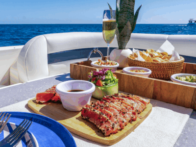 Cabo San Lucas Boat Rental & Yacht Charter | AnchorsBook Photo Private Luxury Yacht Rental in Cabo San Lucas | 45ft Sea Ray Sundancer