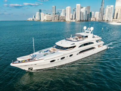 166' Trinity Mega Yacht Charter in Miami | Jet Skis, Seabobs, Waterslide & Onboard Massage Experience