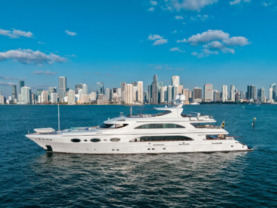 166' Trinity Mega Yacht Charter in Miami | Jet Skis, Seabobs, Waterslide & Onboard Massage Experience