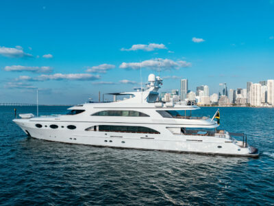 166' Trinity Mega Yacht Charter in Miami | Jet Skis, Seabobs, Waterslide & Onboard Massage Experience