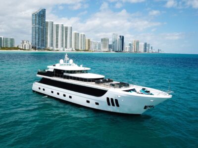 112' Custom Privilege Superyacht Charter in Miami | 2 Jacuzzis, Sauna, Jet Skis & Aquabana Included