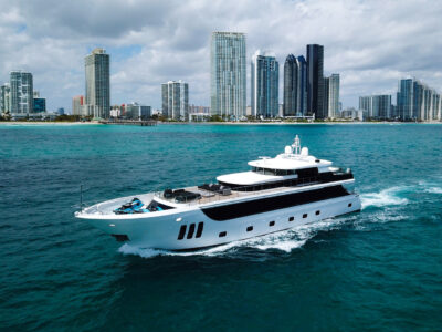 112' Custom Privilege Superyacht Charter in Miami | 2 Jacuzzis, Sauna, Jet Skis & Aquabana Included